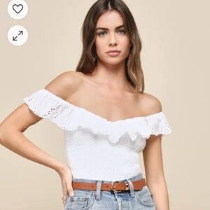 Pretty Heavenly Ivory Eyelet Smocked Lace Up Bodysuit